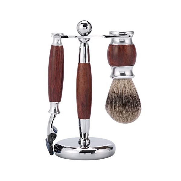 LEFEDA Simple Supports de Brosse de Rasoir pour Hommes, Mode épilation Nettoyage Manche en Bois Ensemble de Blaireau de Rasag