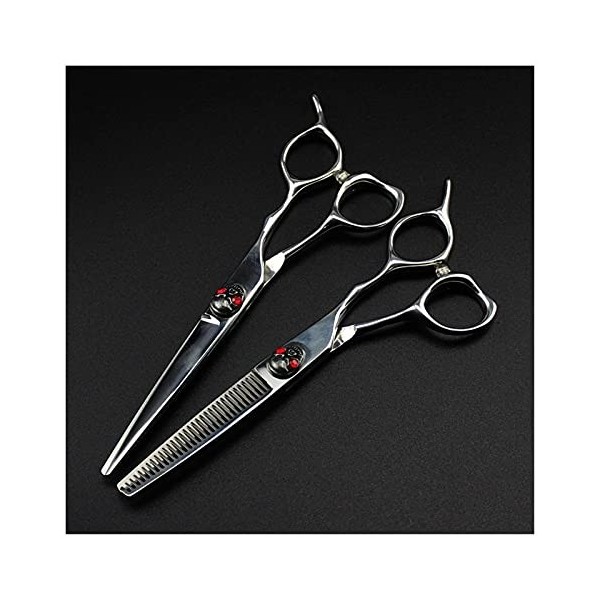 NC Ciseaux de Coupe de Cheveux Amincissants de crâne Rouge de 6 Pouces, Ciseaux de Coupe de Dents, Outils de Coiffeur Ensemb