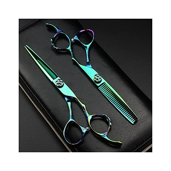 Ciseaux de coiffure amincissants à cercle vert de 6 pouces couleur: ensemble amincissement b coupe B 