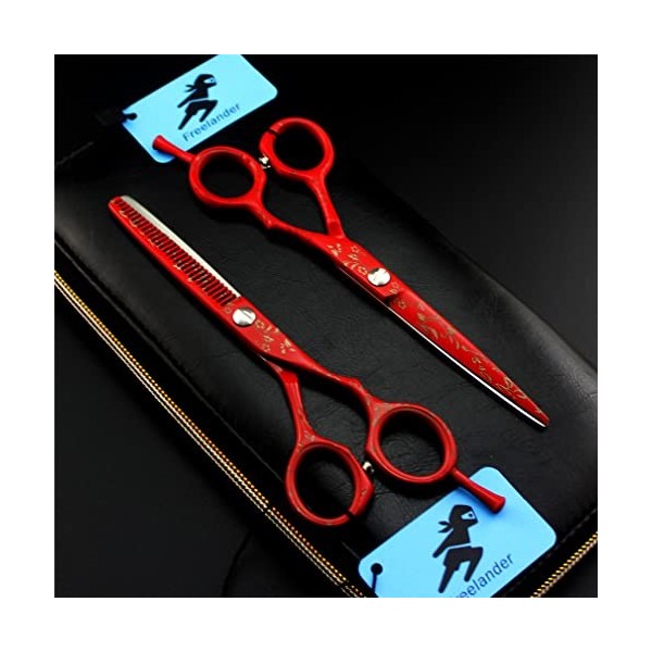 KOAIEZ 6,0 Pouces Rouge 440C Salon en Acier Inoxydable Barber Coiffure De Cisaillement, Kit De Ciseaux De Coupe De Cheveux Pr