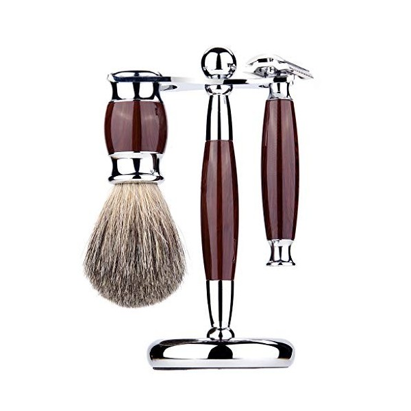 BUIDI Hommes Ensemble de Rasage Manuel Brosse de Nettoyage de Barbe Rasoir Rasoir Support de Rasoir Ensemble doutils de Soin