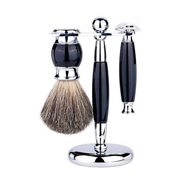 BUIDI Hommes Ensemble de Rasage Manuel Brosse de Nettoyage de Barbe Rasoir Rasoir Support de Rasoir Ensemble doutils de Soin