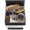 Kit Barbe Entretien et Soin pour Homme – Brosse en Soies Poils de Sanglier Naturel, Peigne, Huile à Moustache, Baume Cire Pom