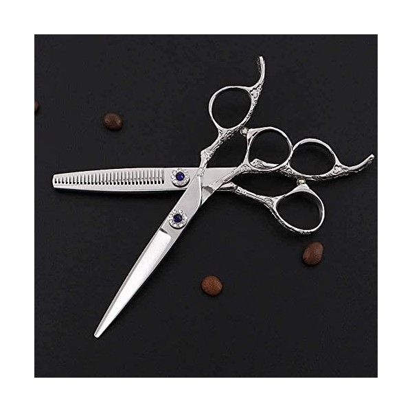 Ciseaux de coiffure Salon de coiffure ciseaux de barbier argentés 440c acier ciseaux à dents à coupe plate ciseaux à frange 6