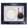 Plisson Coffret Rasage Blaireau Blanc Nacré en Poil Naturel Gris Taille 12 Support Bol Savon