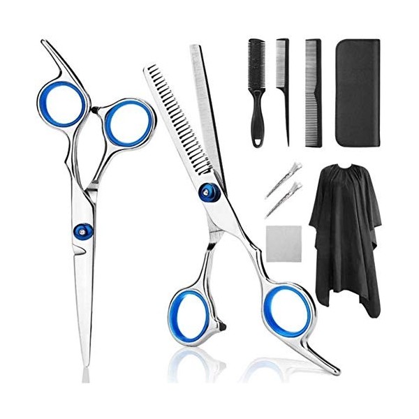 Jeu de coiffure 9 PCS ciseaux de coiffure professionnel Kit ciseaux de coupe de cheveux Ciseaux cheveux peigne queue cheveux 