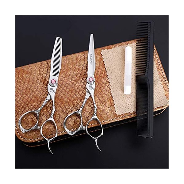 6,0 Pouces Ciseaux De Coiffure Professionnel Ensemble, Coupe De Cheveux Kit Cheveux Raides Dilution Barber Outil Ciseaux and