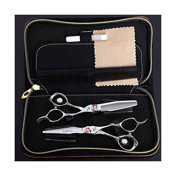 6,0 Pouces Ciseaux De Coiffure Professionnel Ensemble, Coupe De Cheveux Kit Cheveux Raides Dilution Barber Outil Ciseaux and