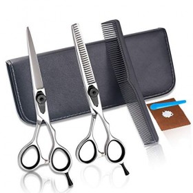 Ensemble de ciseaux de coiffeur Ensemble doutils de ciseaux de coiffure en argent de 6,0 pouces Ciseaux à dents plates Ensem