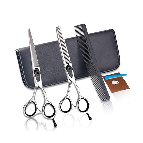 Ensemble de ciseaux de coiffeur Ensemble doutils de ciseaux de coiffure en argent de 6,0 pouces Ciseaux à dents plates Ensem