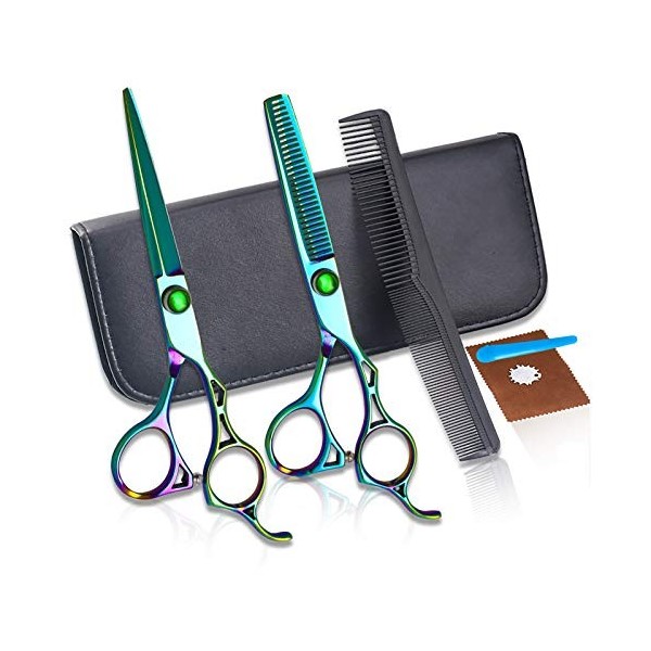 RIJPEX Kit de ciseaux de coupe de cheveux 6,0 pouces Couleur Ciseaux de coiffure professionnels Coupe plate Ciseaux à frange 