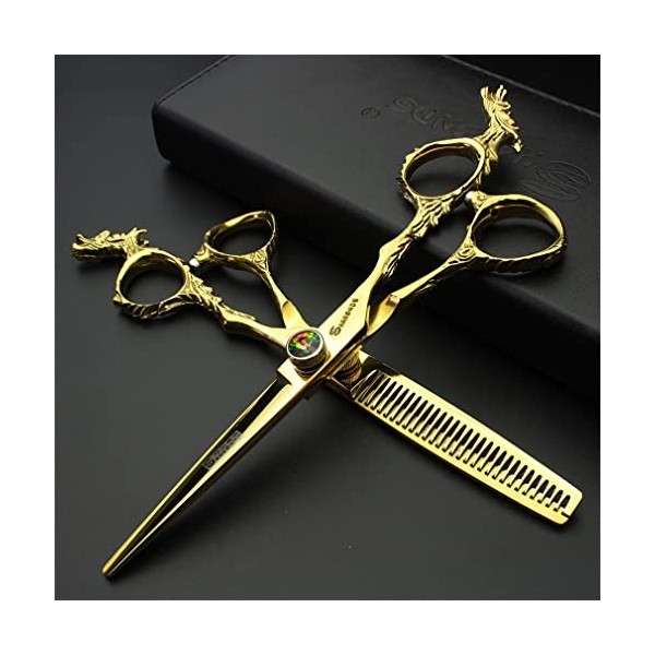 KOAIEZ Ensembles De Ciseaux De Coupe De Cheveux De 6,0 Pouces Gold Professional GEM , Cisaillements De Coiffure Multifonctio