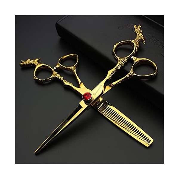 KOAIEZ Ensembles De Ciseaux De Coupe De Cheveux De 6,0 Pouces Gold Professional GEM , Cisaillements De Coiffure Multifonctio