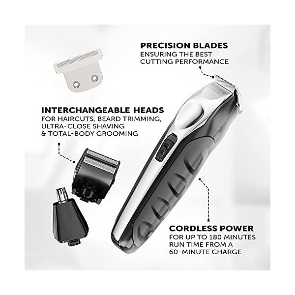 Wahl Tondeuse à barbe pour homme, Total Groom 4 en 1 pour homme, tondeuse à poils de nez pour homme, tondeuse à poils, ensemb