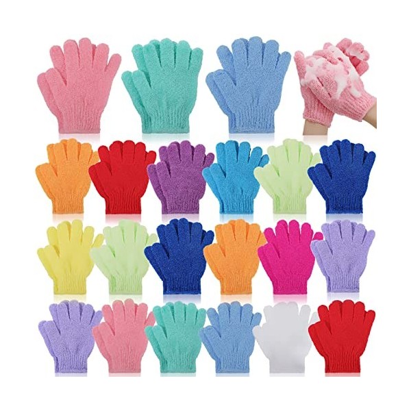 Lot de 25 paires de gants exfoliants double face pour le bain, la douche, le spa, le massage, la beauté, le bain, 13 couleurs