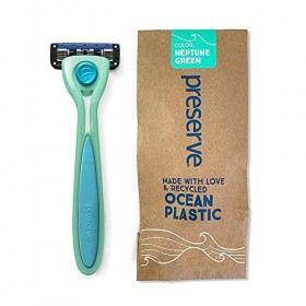 Preserve Système de rasoir POPi Shave 5 fabriqué en plastique recyclé océan et cartouche à 5 lames, vert Neptune