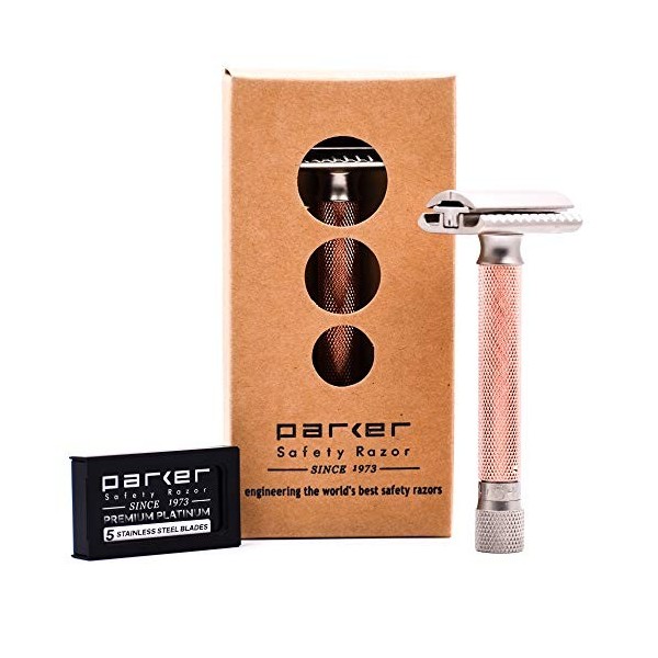 Parker Safety Razor Parker Variant de sécurité réglable Double Edge rasoir et 5 disques haut de gamme - satin Chrome