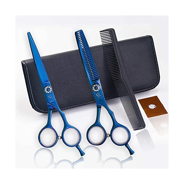 Kit de ciseaux de coupe de cheveux 5,5 pouces Ciseaux de coiffeur bleus et noirs Ciseaux de coiffure professionnels en acier 