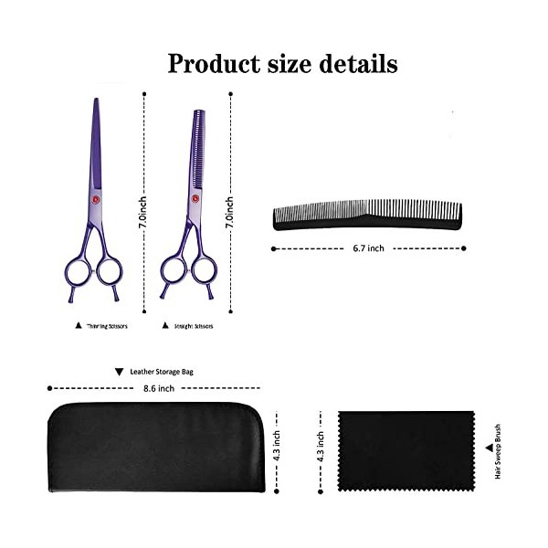 Kit de ciseaux de coupe de cheveux 7,0 pouces violet ensemble de ciseaux de coiffure professionnels en acier inoxydable cisea