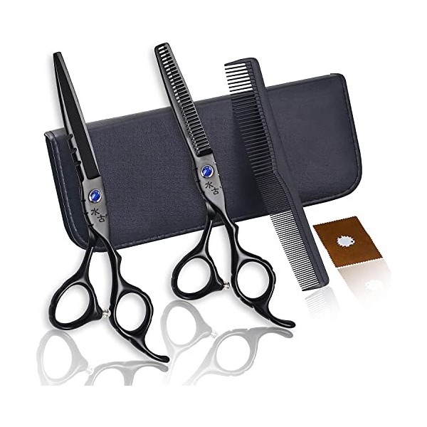 Kit de ciseaux de coupe de cheveux 6,0 pouces Ensemble de ciseaux de coiffure professionnels en acier inoxydable noir, cisail