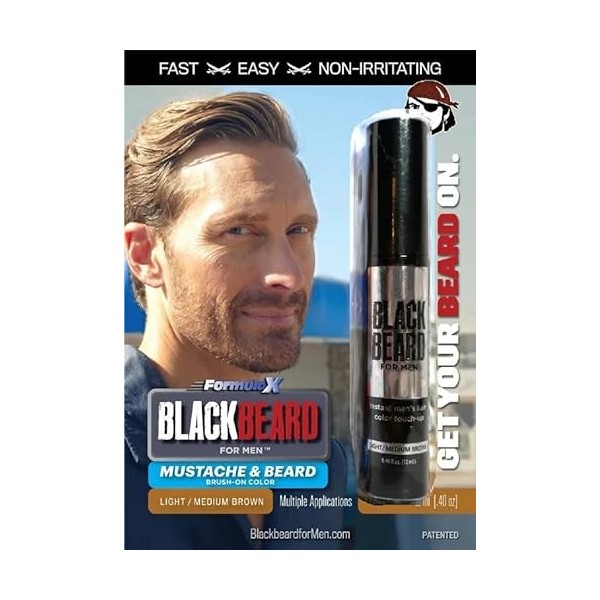 Blackbeard for Men Formula X Instant Moustache, Barbe, sourcils et pattes Couleur – Rapide, facile, toilettage des hommes, al