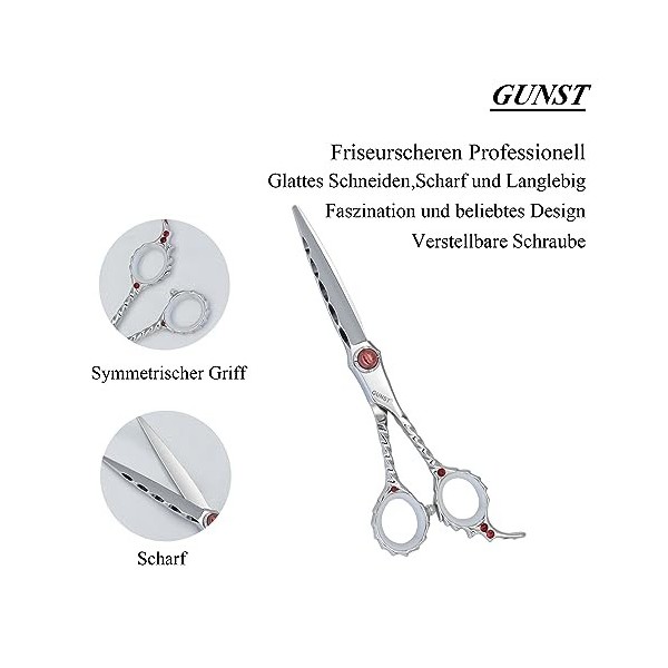 GUNST Lot de ciseaux de coiffeur professionnels de 15,2 cm pour coiffeurs, ciseaux de coupe et ciseaux à diluer