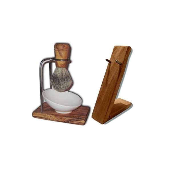 Set de rasage élégant 4 pièces en bois dolivier et porcelaine Design Plus Bois dolivier