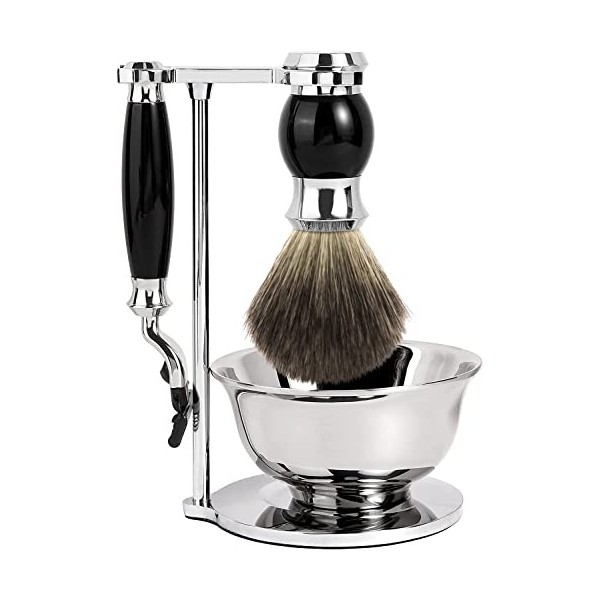 GRUTTI- Ensemble de blaireaux de rasage haut de gamme, avec porte-brosse et brosse luxueux, rasoir 3 couches pour ensemble de