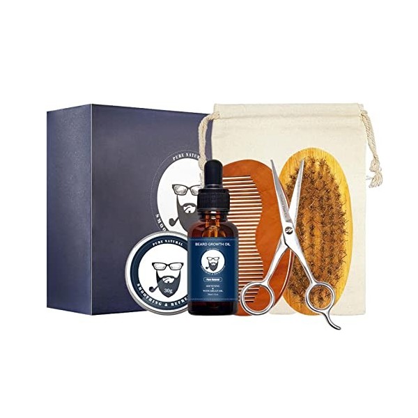 Cipliko 5 Kits Barbe pour Homme, Huile Soin Barbe et Outils | Kit Essentiel dembellissement Barbe pour Une Barbe Saine et él