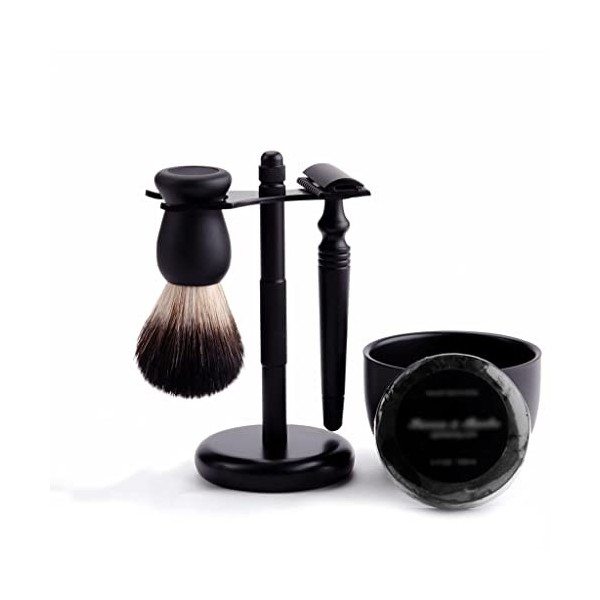 Portatif Supports de brosse de rasoir pour hommes, ensemble de support de brosse de rasage noir classique de 6 pièces, outils