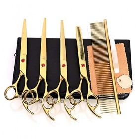 Ciseaux de toilettage pour chiens et de coupe de cheveux - Amincissement parfait, cisailles droites et incurvées avec peigne 