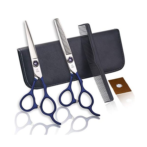 Coupe de cheveux Kit de ciseaux de coupe de cheveux 6,0 pouces Bleu Professionnel Barberciseaux de coupe de cheveux Ensemble 