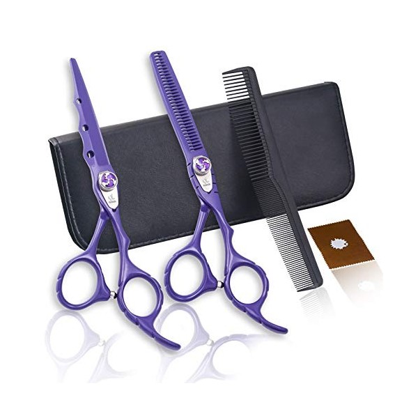 Kit de ciseaux de coupe de cheveux 6,0 pouces Violet Barberciseaux de coupe de cheveux, Ciseaux de coupe à dents plates, Cise