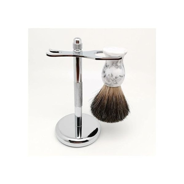 CRODY Simplicité Supports de Brosse de Rasoir en Argent, Ensemble de Support de Blaireau Noir, Outils de Rasoir à Double Bord