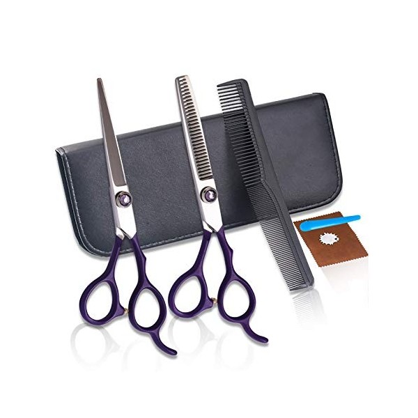 Ensemble de Ciseaux de Coiffeur 6,0 Pouces Violet Dents Plates Frange Amincissant Ensemble dOutils Ménagers Frange Ciseaux E