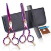 Kit de ciseaux de coupe de cheveux 5,5 pouces Violet Ciseaux plats Ciseaux de coiffure, Ciseaux à dents plates, Ciseaux à fra