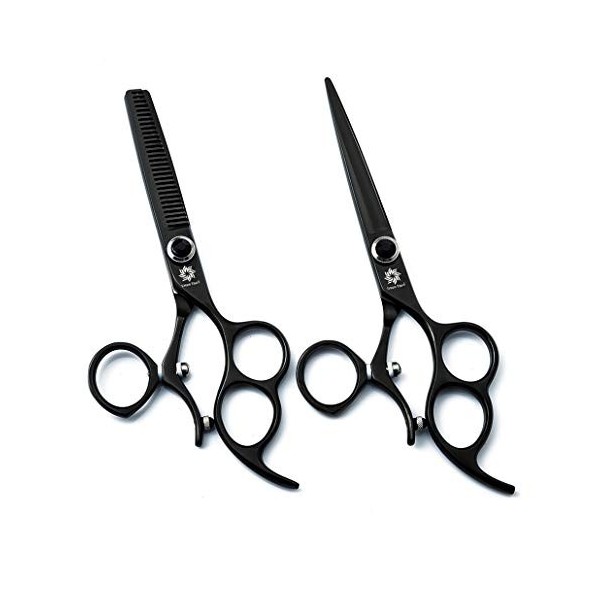 Ciseaux de coiffure Professional Premium personnalité Noir 6.0 pouces poignée tournante Set 440C Styliste Barber Scissor Text