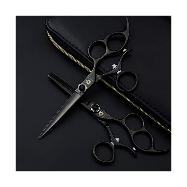 Ciseaux de coiffure Professional Premium personnalité Noir 6.0 pouces poignée tournante Set 440C Styliste Barber Scissor Text