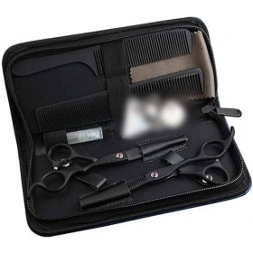 Ciseaux De Coiffeur 6 Pouces Coiffure Noir Ciseaux À Main Incurvés Simples Ensemble Ciseaux De Coiffure Cisaillement Plat + C