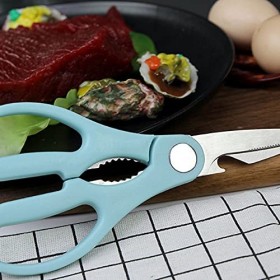 Ciseaux artisanaux en acier inoxydable, adaptés à la cuisine, utilisation multifonctionnelle, poignée bleue confortable, cise