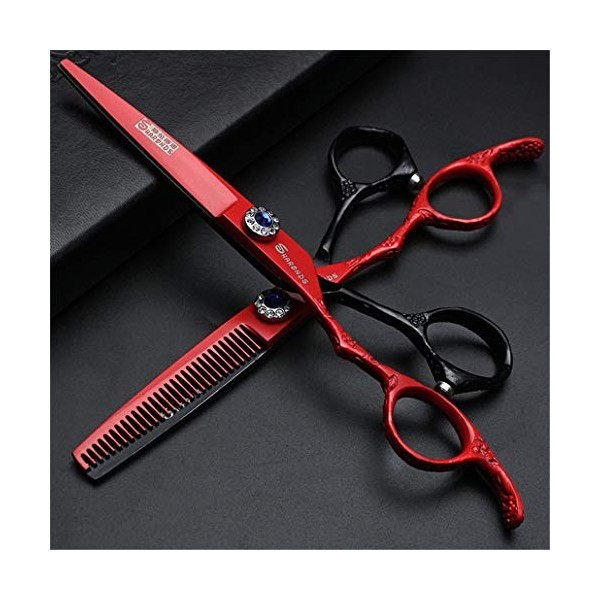 Gaucher Haut de Gamme Professionnel Ciseaux de Coupe de Cheveux - Coiffure Dilution Cisailles Noir Rouge 6,0 Pouces Salon de 