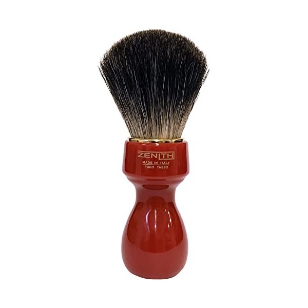 Zenith Blaireau Barber avec manche en résine 100 % véritable blaireau/corail - Dark Badger - Fabriqué en Italie