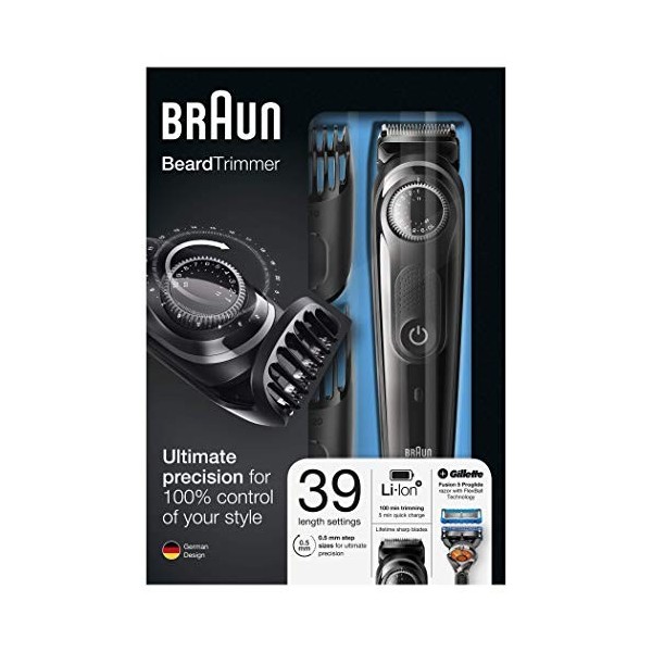 Braun Tondeuse À Barbe BT5042, Tondeuse Barbe Et Cheveux, Noir/Gris