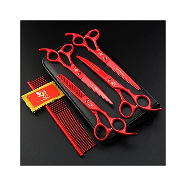 1 Set Professional Pet Groominghaircutting scissors Set Red 4pcs Chien Ciseaux Coupe De Cheveux Amincissant Ciseaux De Coupe 