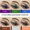 DELANCI Eyeliner Pailletée Liquide Coloré,Eyeliner Waterproof 6 Couleurs High Pigment Metallic Satin Eyeliner Couleur, Longu