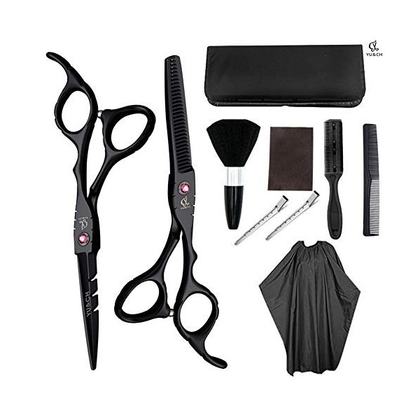 JMOMC Kit de Ciseaux de Coupe de Cheveux 10 PCS Ciseaux de Cheveux Salon de Coiffure Professionnel/Maison Kit de Ciseaux de C