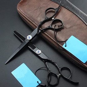 Ciseaux de coiffeur coupe de cheveux, 6 pouces 440c ciseaux de cheveux noirs coupe de cheveux de coiffeur ciseaux à effiler o