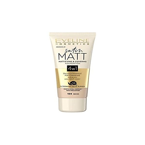 Eveline Cosmetics Satin Matt Matt et Primer facial opaque, 30 ml, n ° 104 Beige