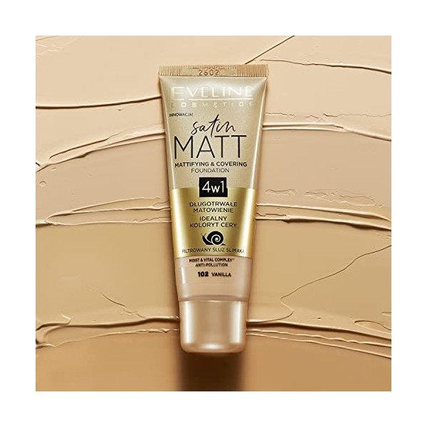 Eveline Cosmetics Satin Matt Matt et Primer facial opaque, 30 ml, n ° 104 Beige