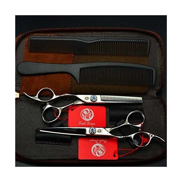 Ciseaux Coiffeur Gauche Main Professionnelle 6 Pouces Set, Ciseaux de Coiffure 440C en Acier Inoxydable Cisaillement Plat et